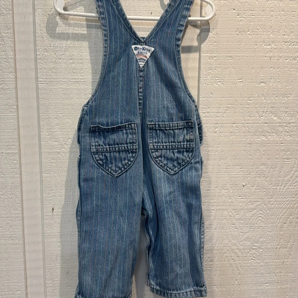 Vintage OshKosh B'gosh Blue pastel pinstripe Denim classic Overalls size 12 mos‎